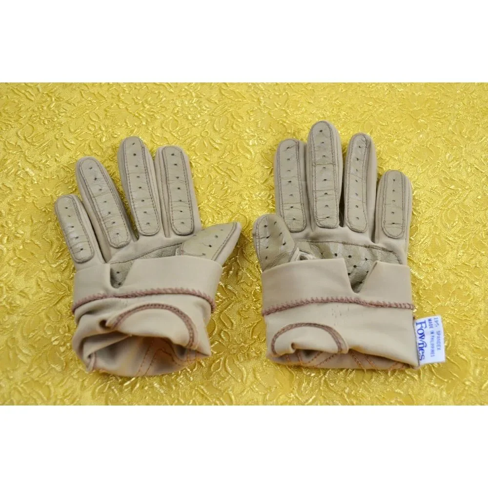Vintage Fownes Tan Beige Nylon &  Grip Strips‎ Gloves Women's One Size (Small)